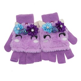 Kids Unicorn Flip Top Gloves with Mitten Cover Knitted Winter Fingerless Convertible Mittens for Boy Girls Toddler