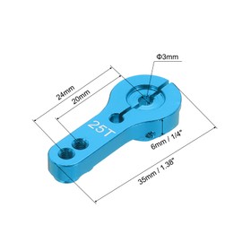 QUARKZMAN Pack of 5 Aluminium Servo Horn 25T Steering Arm 35 mm Length Blue Suitable for DIY RC Car/Boat/Airplanes Boat Model Accessories with 2 Pieces Screws