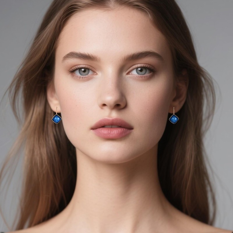 Austrian Crystal Square Drop Leverback Earrings for Women Fashion 14K