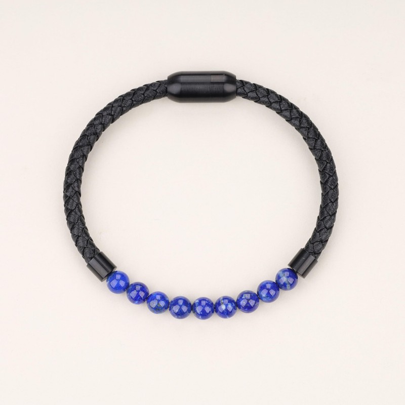 COAI Men's Genuine Leather Bracelet with Natural Stone Beads, Stone,