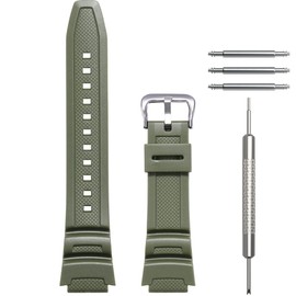 WRISTARMOR men's resin watch band Replacement for Casio AE-1100w SGW-300H AE-1000w AE-1200 W-218H waterproof sport Watch strap(Army Silver buckle)