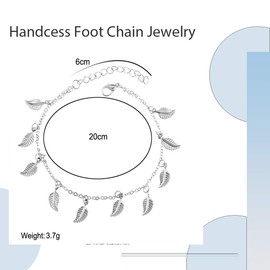 Handcess Boho Anklet with Leaves Tassels Anklet Layered Beads Anklets for Women and Girls (Silver), Metal