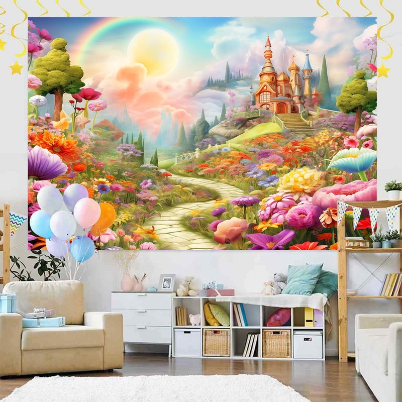 Fairy Tale Castle Backdrop 7 x 5 ft ，Pink Magical