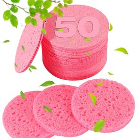 50-Count Compressed Facial Sponges for Estheticians- 100% Natural Cellulose Professional Cosmetic Spa Sponges for Face Cleansing, Massage, Pore Exfoliating, Mask, Makeup Removal (Pink) - Color: yellow