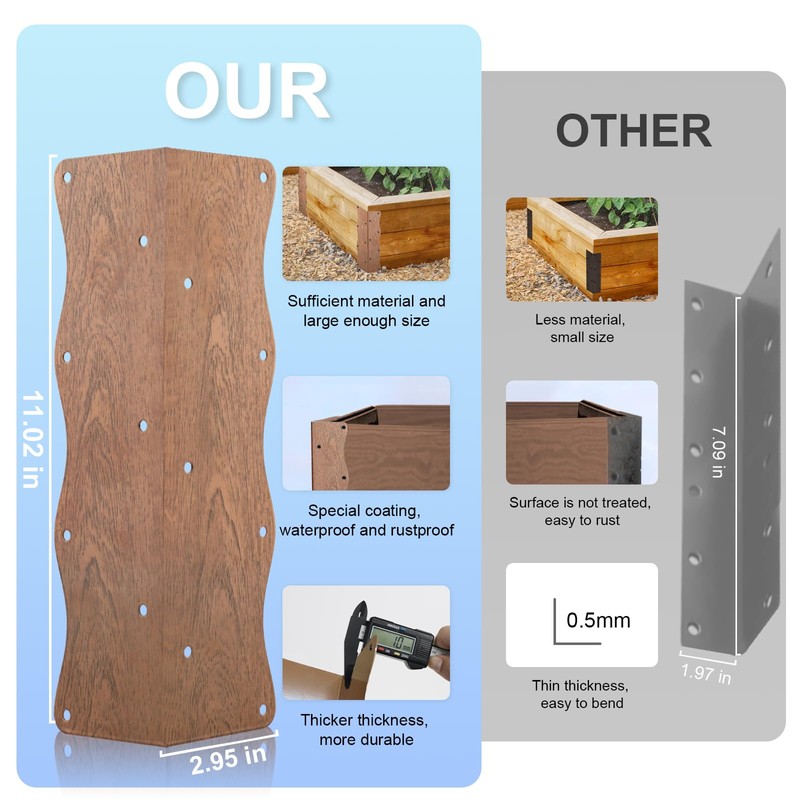 Set of 8 Raised Garden Bed Corner Brackets with Wood