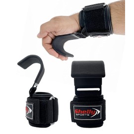 Shelly Weight Lifting Hooks Heavy Duty Lifting Straps for Pull ups - 8 mm Thick Padded Neoprene Power Lifting Grips with Padded Double Stitching Dead lift Wrist Straps Black - Pair