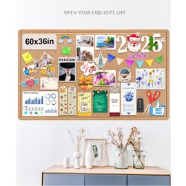 Large Bulletin Board, 60x36 Inches Cork Board Alternative, Large Felt Board Decorative Pin Board for Wall, Foldable Photo Board Self-Adhesive Vision Board with 36 Pushpins Brown