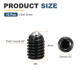 MECCANIXITY Black Ball Point Set Screws, M6x8mm Carbon Steel Hex Socket Spring Plungers Grub Screw for Industrial Electronic Machine Home Furniture Repair Workplaces, Pack of 12