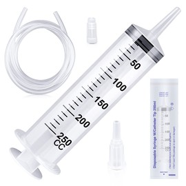 Large Capacity Plastic Syringe with 1m Tube,for Liquids, Oil or Glue Applicator, Experiments, Pet Feeding,Plant irrigation Labor&Science Use（250ml）