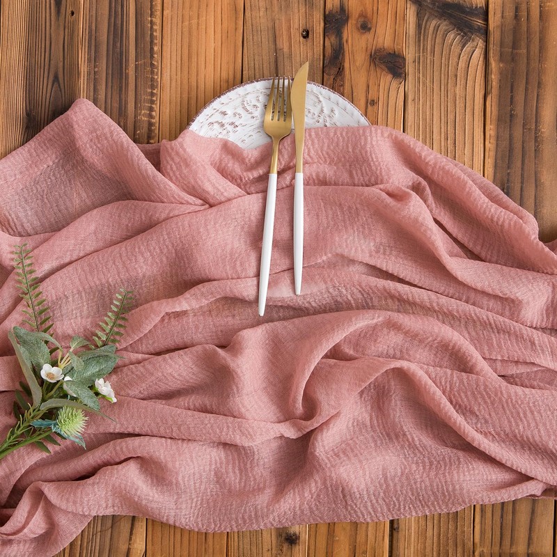 AOKSUNOVA Dusty Rose Cheesecloth Table Runner Boho Table Runner Pink
