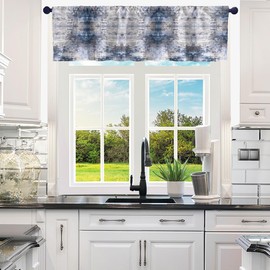Erosebridal Watercolor Valance Curtains,Modern Abstract Window Curtains,Navy Blue Tie Dye Ombre Window Treatment Valances,Contemporary Grunge Blackout Valances (Navy Blue Grey,52" W X 12" L)