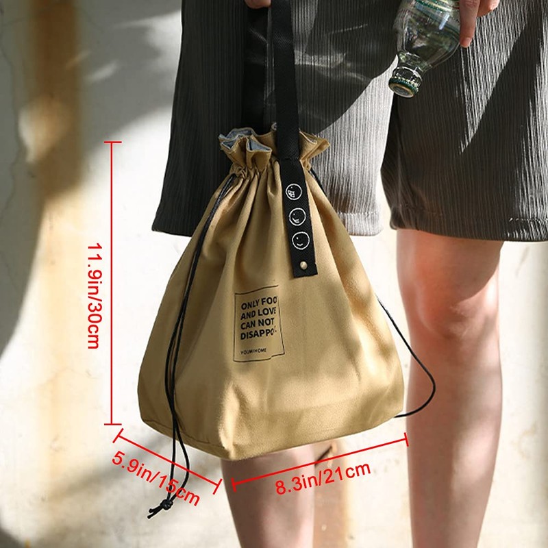 LELE LIFE Insulated Canvas Lunch Bag with Drawstring Wide Open