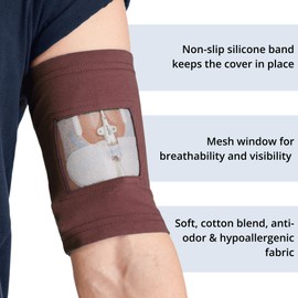 Care+Wear - PICC Line Cover (Medium, Chocolate) - Secure Slip-Resistant Design - Anti-Odor Hypoallergenic Material - Easy Monitoring Window - Machine Washable Durability