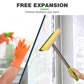 Professional 2 in 1 Window squeegee with Long Stainless Steel Handle,Sponge Car Window Squeegee for Gas Station, Glass,Shower,Outdoor High Window Cleaning