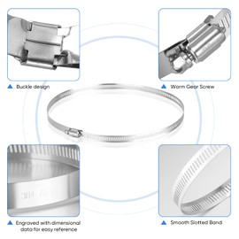 TICONN 6PCS Hose Clamp Set - 8'' 304 Stainless Steel Worm Gear Hose Clamps for Pipe, Intercooler, Plumbing, Tube and Fuel Line