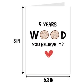 Qiliji Funny 5th Anniversary Card, 5 Years Anniversary Card for Husband Wife, Happy Wood Anniversary Greeting Card