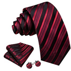 Barry.Wang Mens Tie Paisley Plaid Striped Floral Silky Necktie Pocket Square Cufflinks Clip Set Wedding Party Formal Business