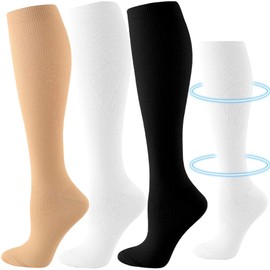 3 Pares Calcetines de Compresión para Mujeres y Hombres, Medias de Compresion Deportivos, Calcetas de Compresion Largas, Adecuado para Varices, Viajar, Correr, Fitness, 15-20 mmHg (Multicolor)