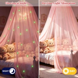 Apradas Round Girls Bed Canopy - Pink Bed Curtains for Kids Bedroom - Fits Single, Twin, Full, Queen Size Kids Bed (Pink1)