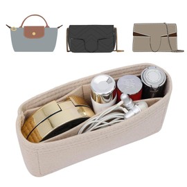 OAikor Felt Small Purse Organizer Insert for GG Marmont Insert Matelasse Shoulder Bag/Long champ le pliage Mini Handbags Organizer Pouch for Women Inner Bladder Bag(Beige,Super Mini)