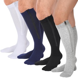 Tarpop 4 Pairs Men Zipper Compression Socks Colorful 20-30mmhg Compression Stockings with Zipper for Men Women Swelling Edema (L/XL)