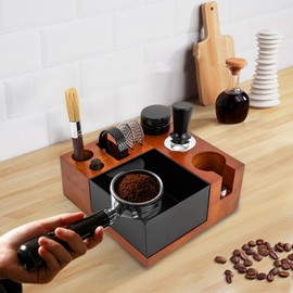 Treliamd 8 In One Espresso Knock Box Espresso Accessories Coffee Organizer, Include Wooden Tamping Station Espresso Tamper, Distributor, Puck Screen Accessories (54 mm)