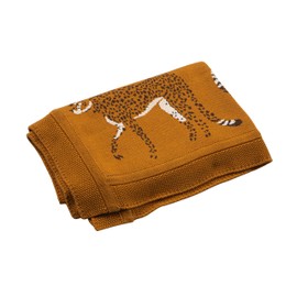 Creative Co-Op Soft Cotton Knit Baby Blanket with Decorative Cheetahs, Mustard Color