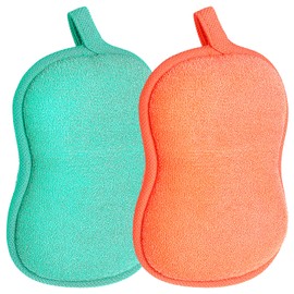MBAIYO Bath Sponge, 2 Pcs Gourd Shower Cotton Sponge for Softly Bathing Double-Sided Absorbent Loofah 5.7x3.74in Green Orange Reuseable Soft Plantfiber Sponges Hanging Hole Exfoliating Body Women Men