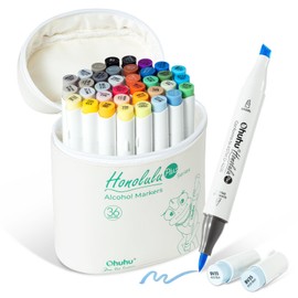 Ohuhu Alcohol Marker Supreme Brush Tip 36+1 Colours Double Tipped (Plus Brush & Chisel-Refillable) Art Marker Set for Artists Adults Painting Illustrations - Honolulu Plus Series