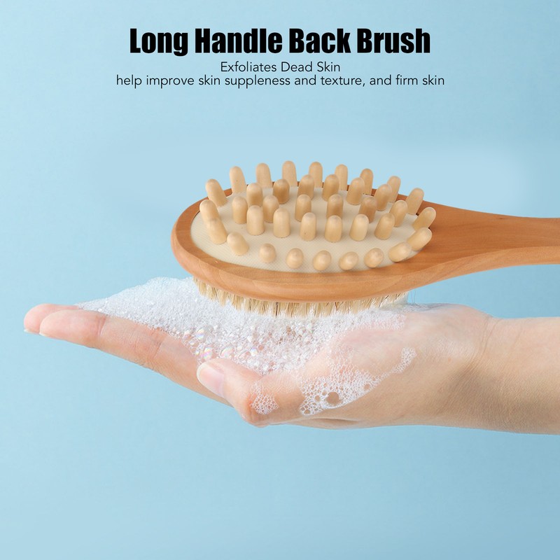 Wood Bath Brush Long Handle Soft Bristle Deep Cleansing Relieve