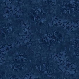 True Navy Blue, Scroll, Accent Fabric, Essentials Basic, Wilmington Prints, 89025-494, by The Yard