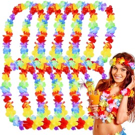 Hawaii Chains, Pack of 10 Flower Garland, Tropical Hawaiian Luau Flower Chains, Bracelet, Hawaii Lei for Beach, Garland Theme Party, Supplies Favours, Multi-Colour