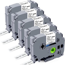 BEYONDTEK 5 x Compatible with Brother P-Touch Tapes, Transparent TZ Tape, 12 mm, TZe-131 TZe131 Tapes, 8 m, Black on Transparent Label Tape for P Touch PT H105 H110 1000 1005