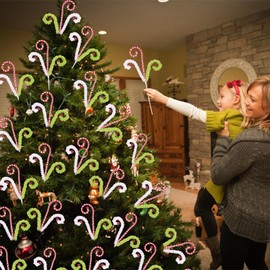 Grinchs Candy Cane Christmas Tree Picks 22" Red White Green Woolen Curly Stems Sprays Lollipop Christmas Tree Topper DIYs Grinchmas Xmas Wreath Craft Vase Filler Holiday Party Ornament Home Decor (6)