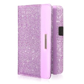 Caweet Server Book for Waitress-Leather Waitress Book Organizer with Zipper Pocket Cute Waiter Book Server Wallet with Elastic Band Closure, Glitter Purple Glitter Purple