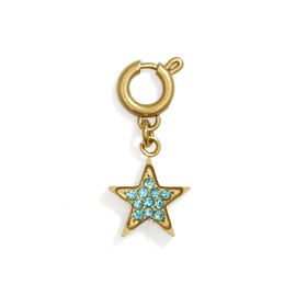 Gold-Tone Chain Bracelet with Flower and Star Charms, Gold-Tone Long Chain Necklace with Angel Wing Pendant (Gold Starry Blue Charm)