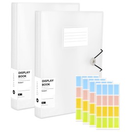 2 Pcs A4 Display Folders, 120 Pockets Display Book Folder with Plastic Sleeves Safety Rope, Presentation Folders for Documents, School, Office & Business Project (White)