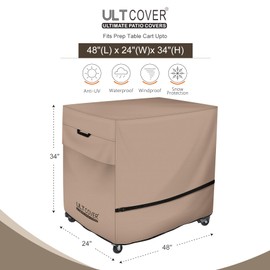 ULTCOVER Rolling Dining Prep Table Cart Cover 48L x 24W x 34H inch for Outdoor Garden Patio Kitchen Food Serving Worktable
