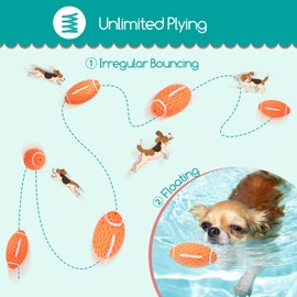 Nobleza Dog Football, Interactive Squeaky Dog Toys That Float and Bounce for Teething and Teeth Cleaning, Natural Rubber Durable Football Dog Toy for Small and Medium Breeds, 4*2.3*2.2 in, Orange