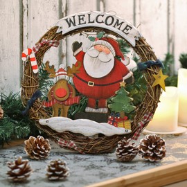 com-four® Braided Christmas Wreath - Door Wreath Welcome for Christmas - Christmas Decoration for Hanging - Wooden Wreath Approx. Diameter 31 cm (Santa Claus - L)