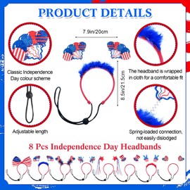 Bulyoou 16 Pcs 4th of July Accessories for Pet Include 8 Patriotic Head Boppers Headband Patriotic Headbands Head Bopper and 8 Dog Bandanas Patriotic Pet Scarf for Independence Day Party Supplies