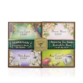 Island Soap & Candle Works Scented Coconut Soap Sample Pack, Four 2oz. Bars, Creamy Coconut, Plumeria, Pikake, Mango Coconut Guava