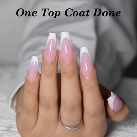 AUBSS French Tip Press on Nails Long Coffin, White Pre-French with Semi-Transparent Pink Soft Gel Fake Nails, Acrylic False Nails Set for Nail Art DIY Gift, 15 Sizes 150Pcs