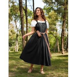 Scarlet Darkness Cottagecore Dress Renaissance Dress Women Lace Up Fishbone Medieval Corset Dress Black L