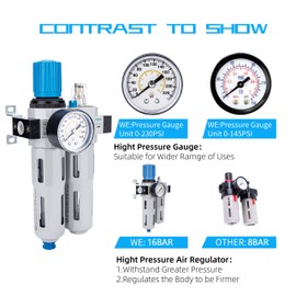 NANPU 1/4 inch BSP High Pressure Compressed Air Filter Regulator Lubricator Zinc Alloy Pressure Gauge (0-16 bar), Poly Shell, Semi-Automatic Drain, Bracket