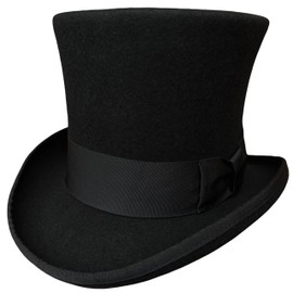 Black Wool Mens Top Hat Victorian Top Hats for Men Women Mad Hatter 7" Tall Tophat, Black, 7 1/8
