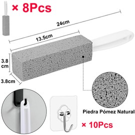 Piedra Pómez de Limpieza con Mango Limpiador de Inodoro - Cepillo de Baño Escobilla de Baño, Piedra Pómez Limpiadora de Taza de Inodoro para Eliminar Sarro y Manchas (8 Piedra Pómez+10 Ganchos)