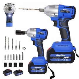 21V Brushless Impact Wrench 1/2 inch, 420N.m Torque Cordless Impact Wrench with 2x 6.0Ah Li-ion Battery & Fast Charger, Variable Speed, Electric Impact Driver Kit with 4 Sockets, 5 Drills and 7 Screws