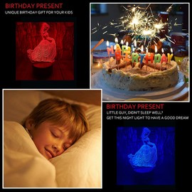 Princess Toy 3D LED Optical Illusion Bedroom Decoration Table Lamp with Remote 7 Colors Change Dimmable Acrylic Visual Night Light Birthday Christmas Gift for Child,kids,Teens,Toddlers