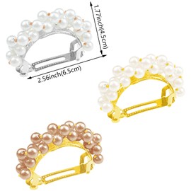 3 Pcs Pearl Ponytail Hair Clips Artificial Pearl Hair Barrettes Semi Circle Spring Ponytail Hair Clip Fashion Hairpin Decorative Hair Accessories for Women
